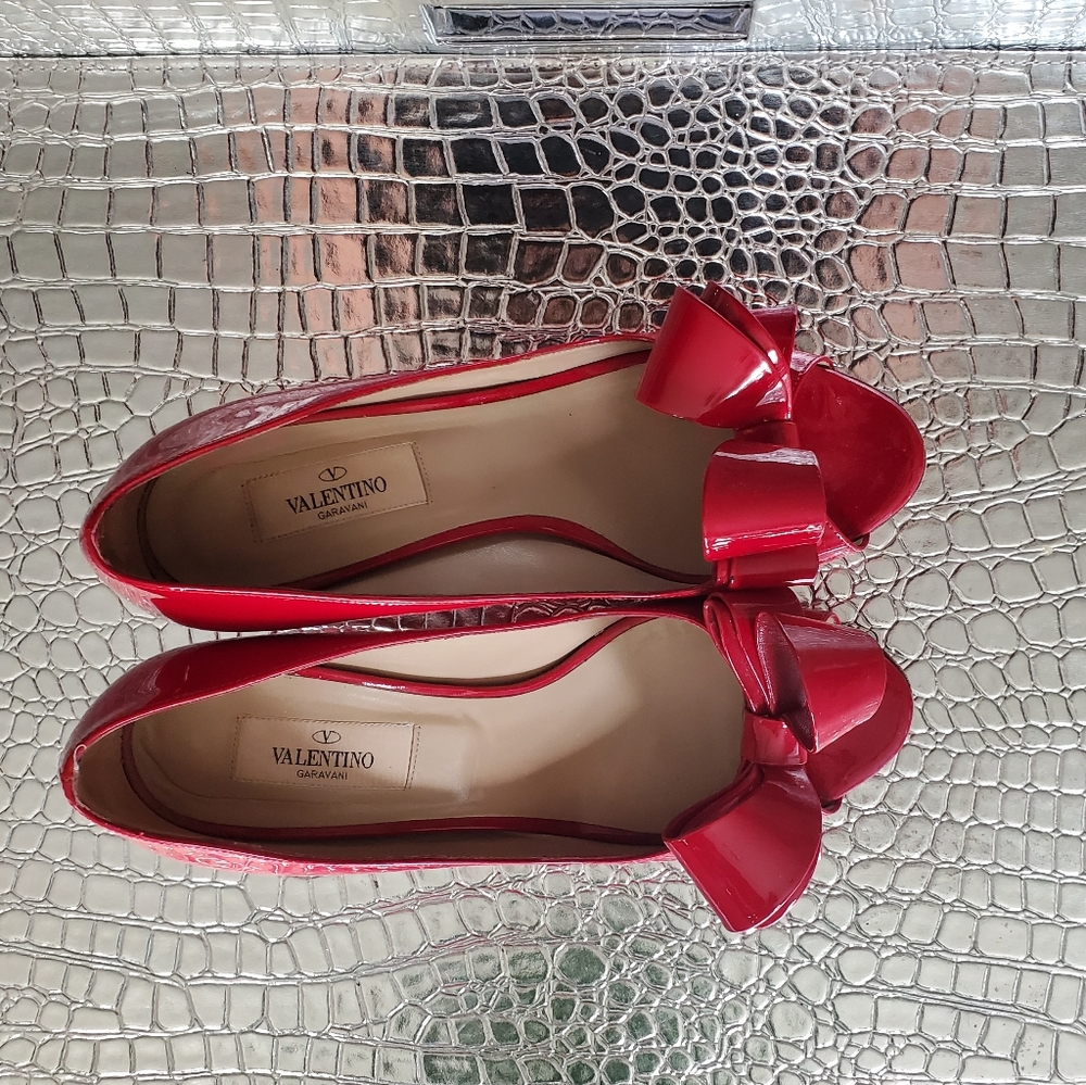 Valentino Patent Bow Kitten Heels